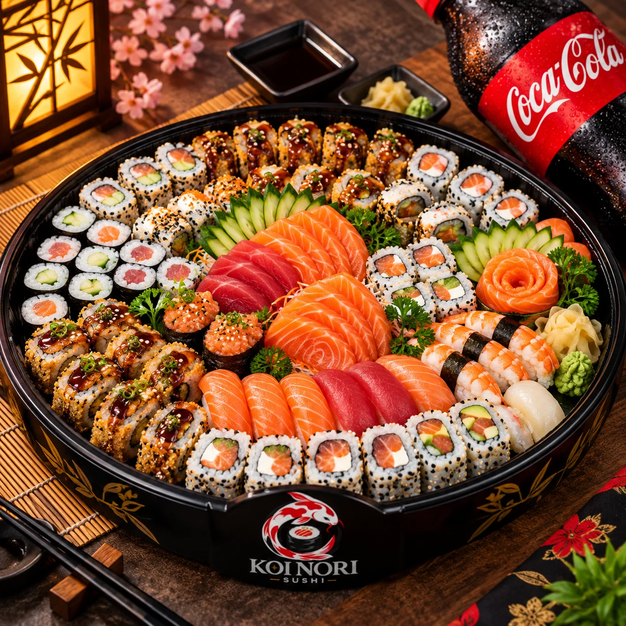Banquete Nori — 80 Peças + Coca-Cola 2L